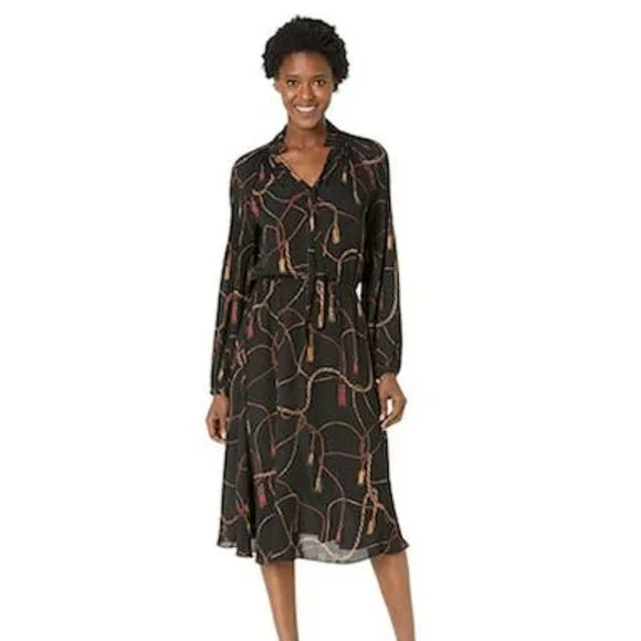 ralph lauren silk georgette dress Lauren Ralph Lauren Belted Georgette Dress Silk White Multi Size 18 R #200752334